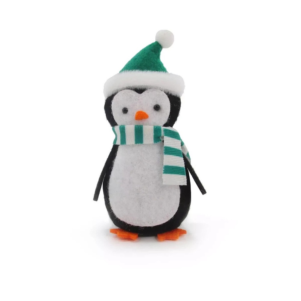 Festive Penguin Plush with Green Hat and Scarf